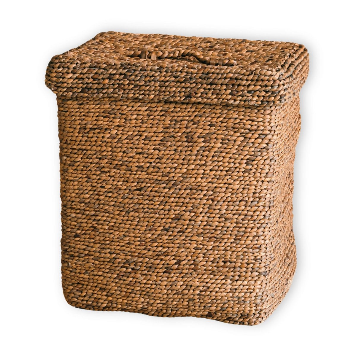 Grote wasmand met deksel - decoratieve geweven bruine mand - rechthoekige wasmand - boho mand handgemaakt van water hyacint semeru