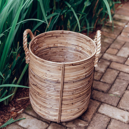 Otere Rotan wasmand rond – rotan plantenmand – grote Boho mand – decoratieve mand handgemaakt van rotan (2 maten Ø 35/40 cm) OTERE