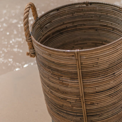Otere Rotan wasmand rond – rotan plantenmand – grote Boho mand – decoratieve mand handgemaakt van rotan (2 maten Ø 35/40 cm) OTERE