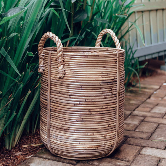 Otere Rotan wasmand rond – rotan plantenmand – grote Boho mand – decoratieve mand handgemaakt van rotan (2 maten Ø 35/40 cm) OTERE