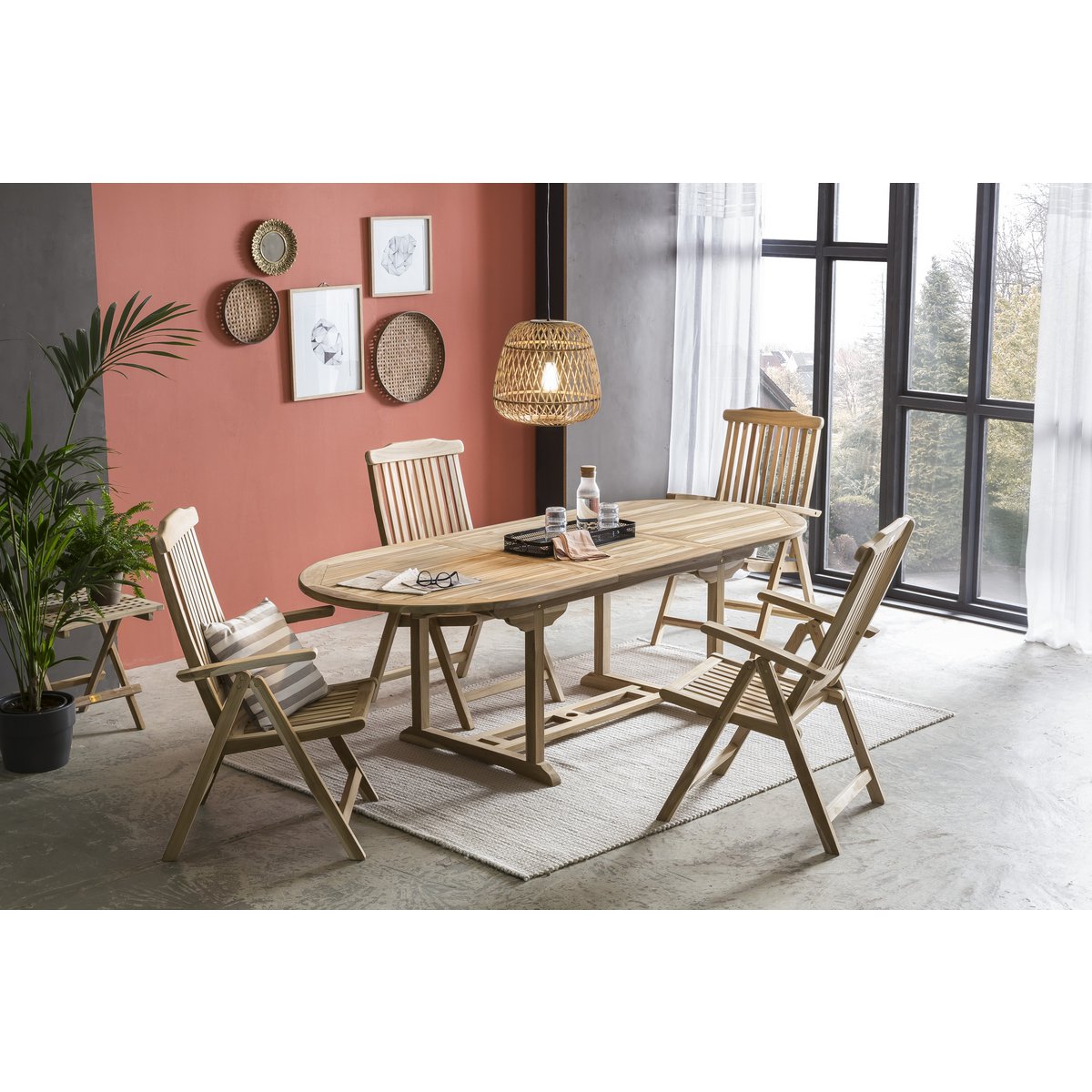 Tuintafel, 180x100 cm ovaal, uitschuifbaar, teak